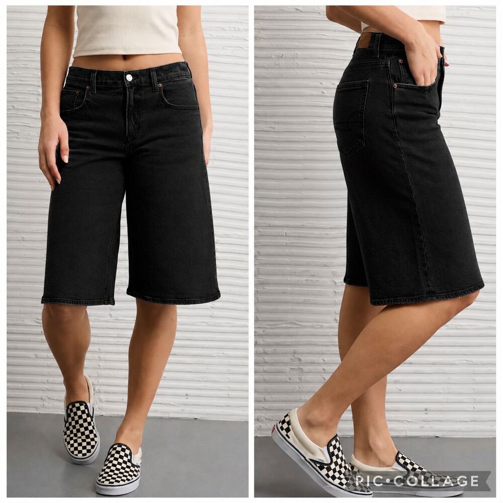 NWT American Eagle Size 8 JORT 15" Stretch Low-Rise Black